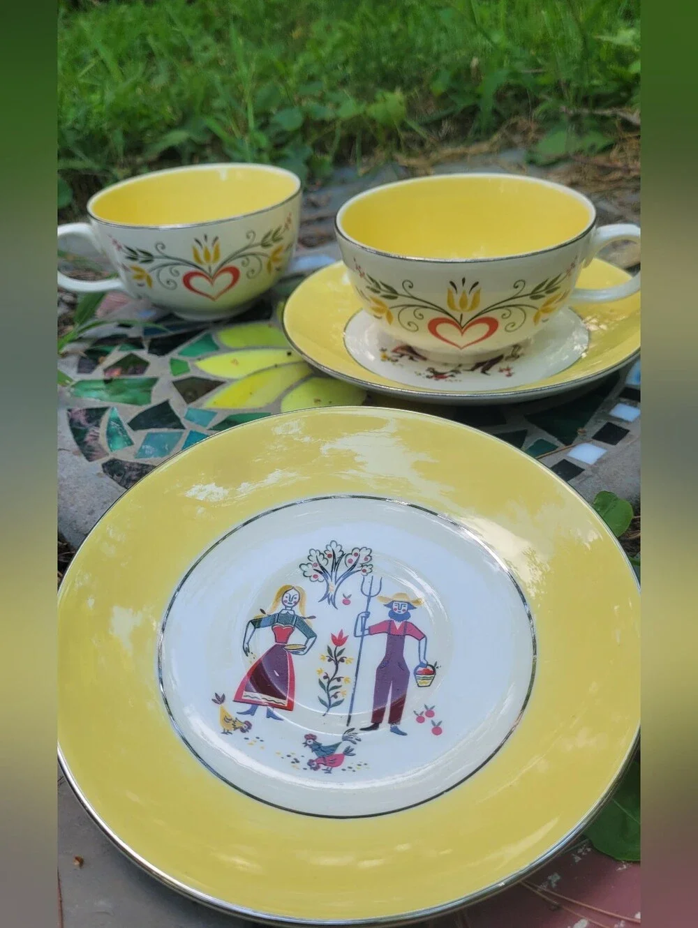 Dutch Farmer Tea Cups & Saucer Plate Set Farmhouse Farmers Wife Cottagecore